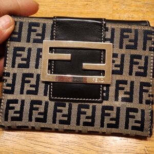 Fendi FF Logo Canvas Wallet in Black and Beige